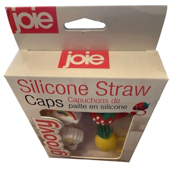 Joie Groovy Silicone Straw Caps, 4 Pack (Gold/yellow/black/grey) - 12.5x10x1cm - Picture 3 of 5